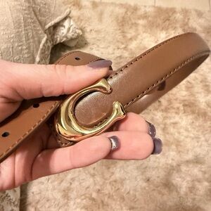 Leather Women’s Belt with Gold 'C' Buckle - Brown